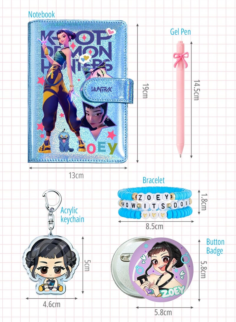K-pop Demon Hunters Anime Stationery & Accessories Gift Bundle for Girls — Notebook, Bow Gel Pen, Cute Bracelet, Acrylic Keychain, Button Badge - Image 2